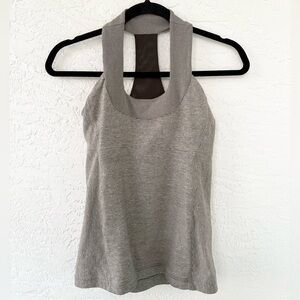 Lululemon Halter Racerback Tank Top Gray Stripe Built In Shelf Bra Size 6